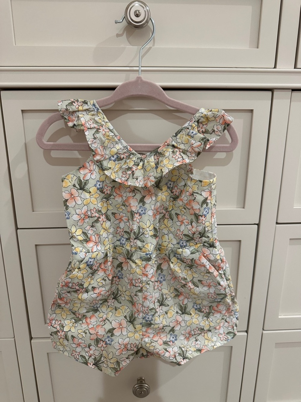 Janie and Jack Pastel Floral Ruffled Shoulder Romper